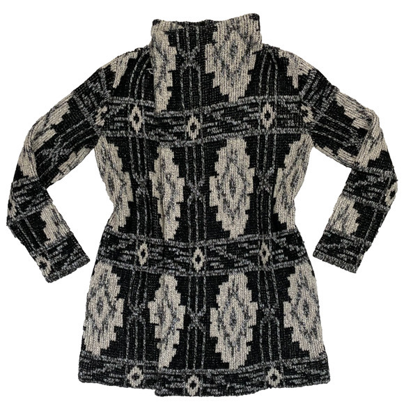 Lucky Brand Aztec Jacquard Sweater Coat S Metallic Black Gray 7W51305 - Picture 1 of 9